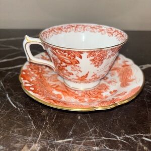 Royal Crown Derby Red Aves Bone China Teacup & Saucer